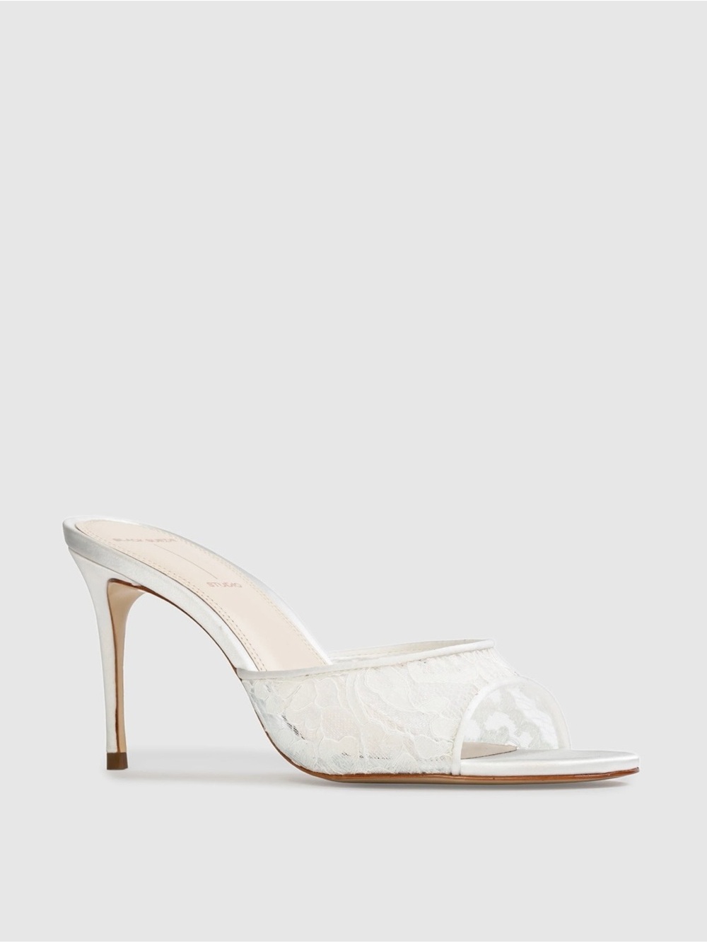 Black Suede Studio White Lace Open-Toe Celeste 80 Mules